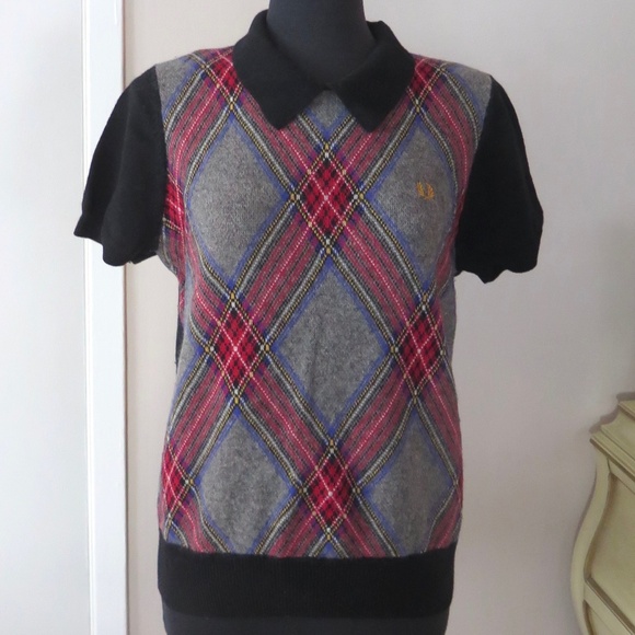 Fred Perry Tartan Plaid Collared Sweater - Wool/Cotton - Picture 2 of 10